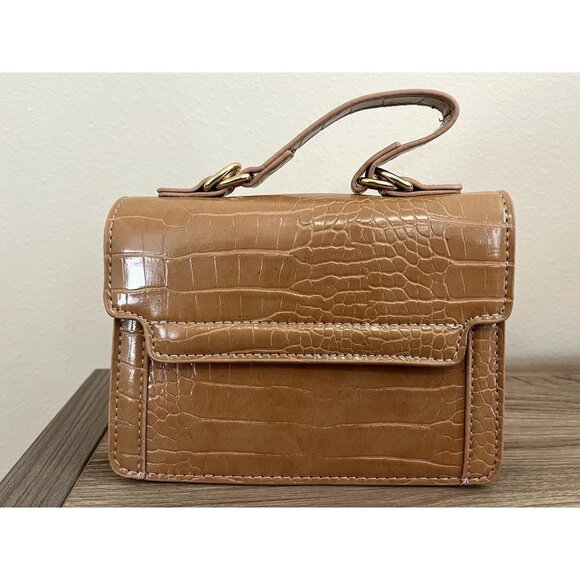 NWT Retro Vintage Inspired Tan Snakeskin Top Handle Handbag - Picture 3 of 6